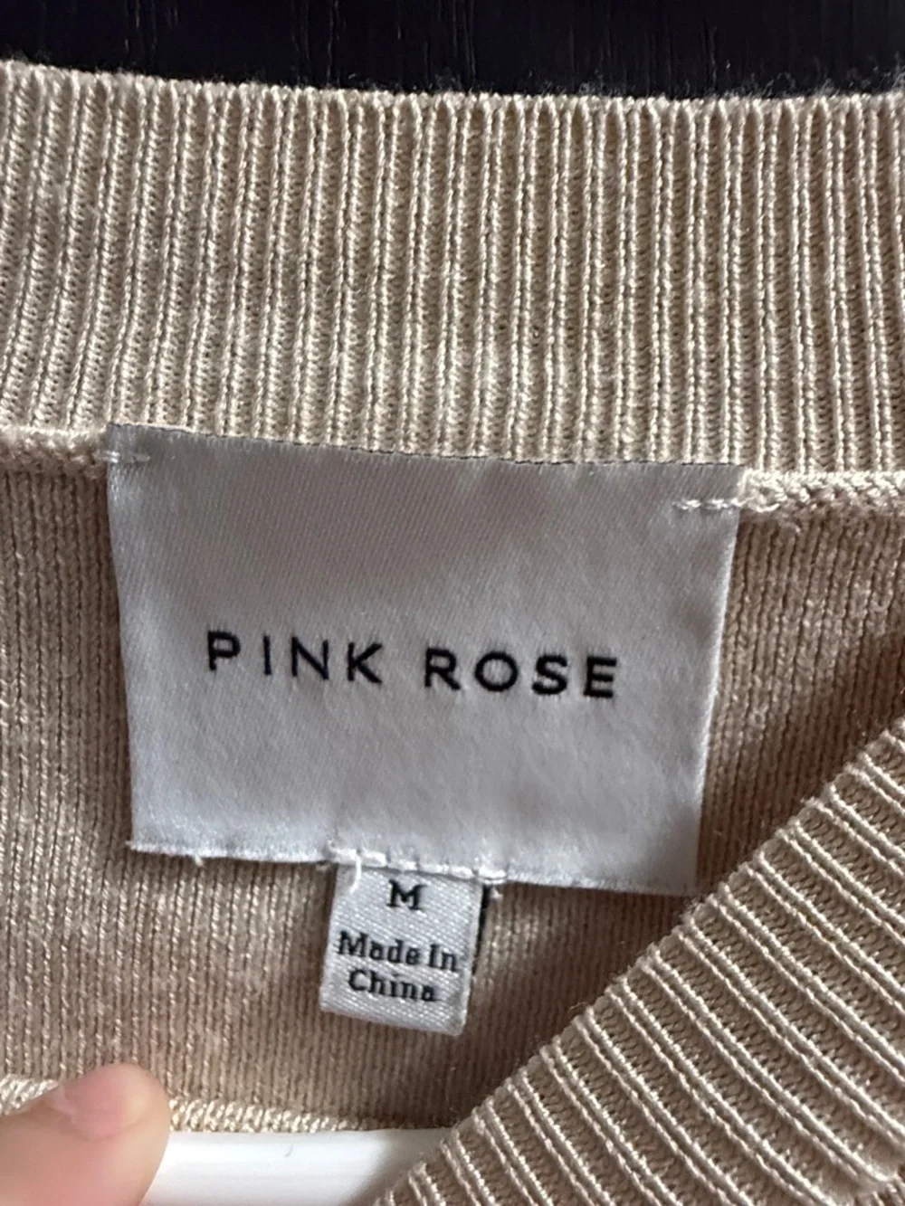 Pink Rose Cream Crewneck Pullover Sweater - Picture 2 of 2